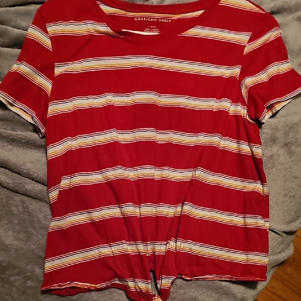 American Eagle Red Striped Tee